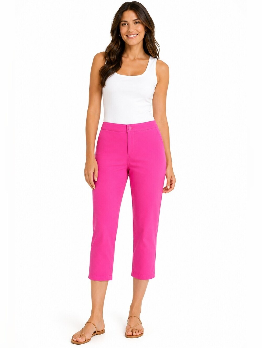 Soft Surroundings Women's Cropped Pants Fushia Pink Wider Leg Size M Preppy